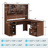 Office Desk - Wood Finish - L Shaped with Hutch and Glass Doors & Drawers