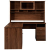 Office Desk - Wood Finish - L Shaped with Hutch and Glass Doors & Drawers