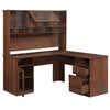 Office Desk - Wood Finish - L Shaped with Hutch and Glass Doors & Drawers