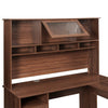 Office Desk - Wood Finish - L Shaped with Hutch and Glass Doors & Drawers